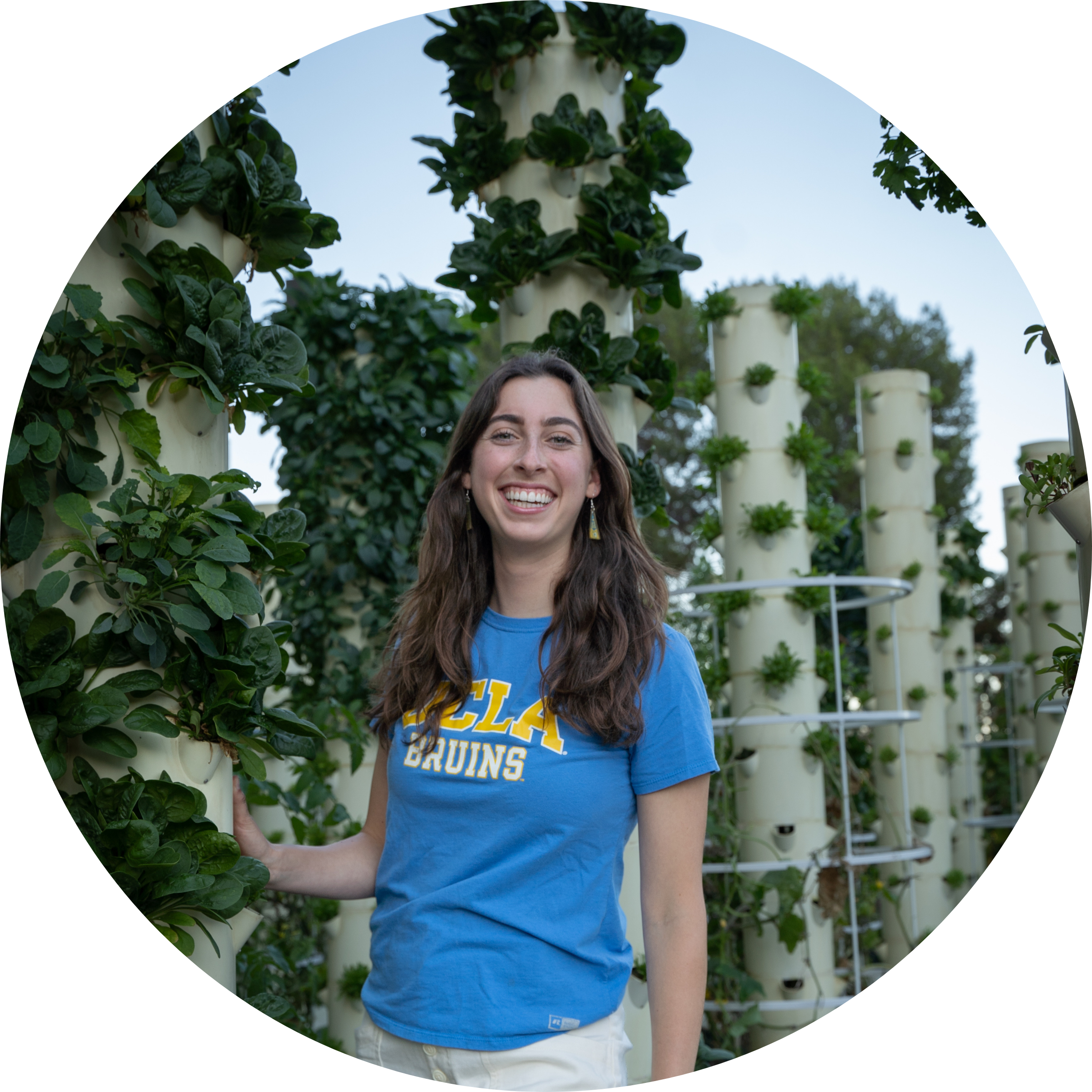 Photo of UCLA student in the hydro garden.